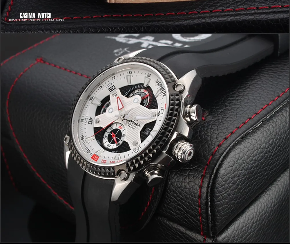 Роскошные брендовые часы, мужские спортивные модные элегантные настольные Мужские кварцевые часы с силиконовым ремешком, светящиеся водонепроницаемые 100 м CASIMA#8207