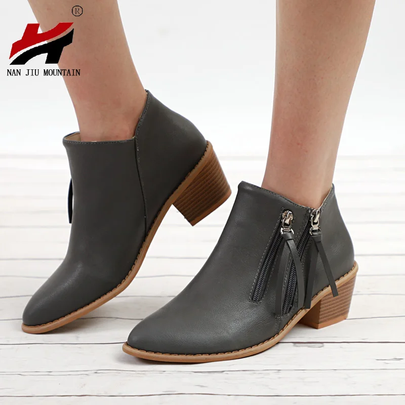 

NAN JIU MOUNTAIN Shoes Woman 2018 Autumn And Winter New Short Boots Low Heel Zipper Women's Shoes In Ankle Plus Size 35-43