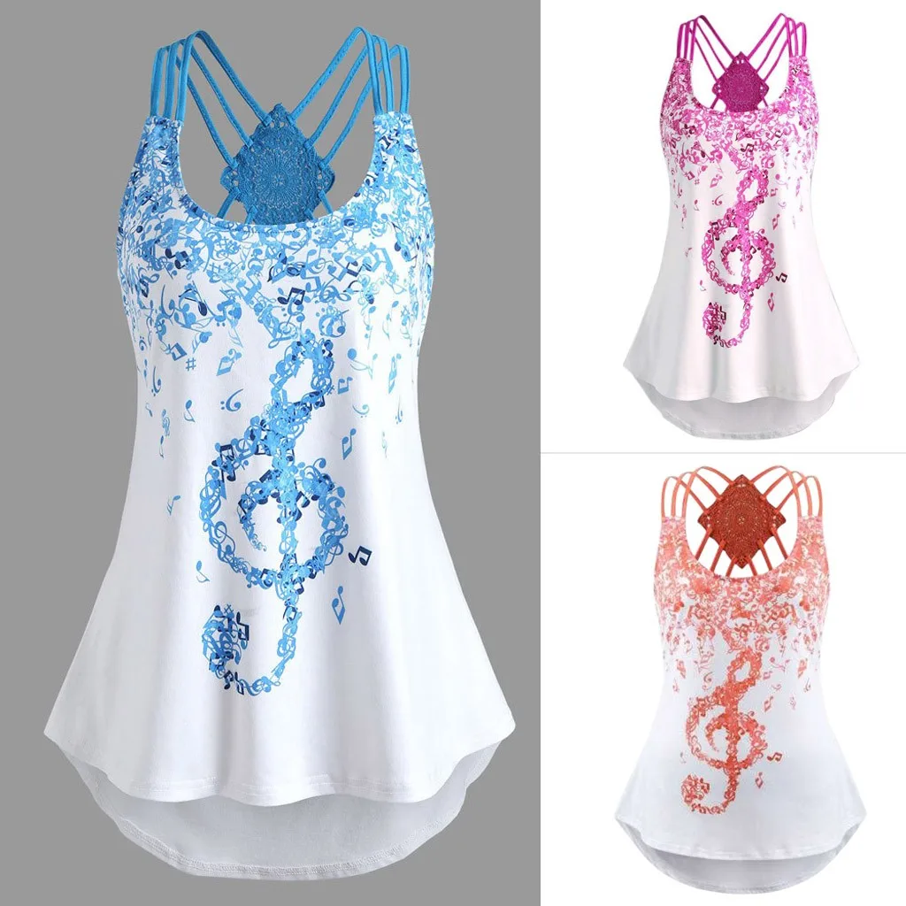 

Ladies' Bandages Sleeveless Vest Top Musical Notes Print Strappy Tank Tops Fashion Women Summer Loose Casual debardeur femme 5xl