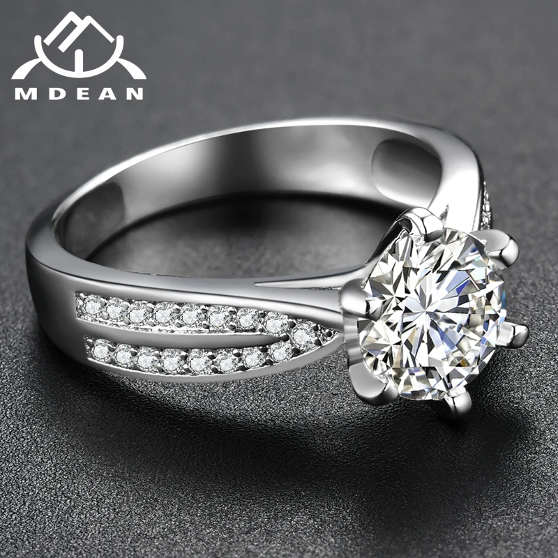 MDEAN White Gold gold Color Wedding wedding Rings for Women Round AAA Zircon Jewelry accessories Bague Bijoux Size 6-10 MSR251