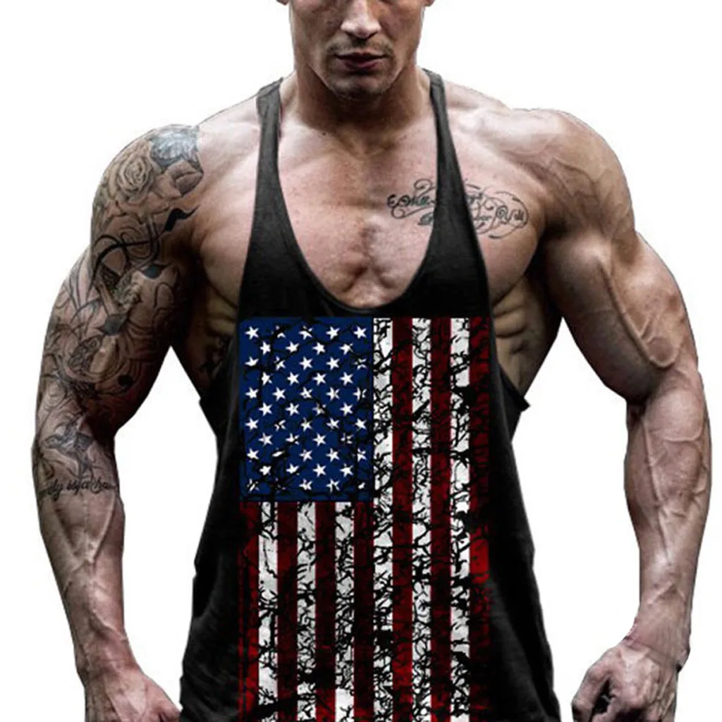 

2019 Men's Vest American Independence Day Flag Print Fashion Sleeveless Large Size Breathable Trend Tops Vest#D10