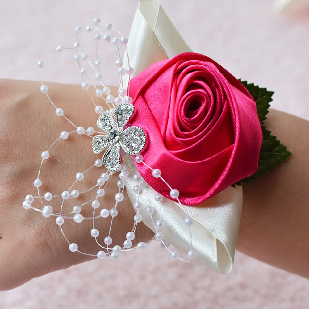 Свадебные наручные Цветы Розы шелковая лента невесты корсаж ручной декоративный браслет подружки невесты занавес группа клип букет
