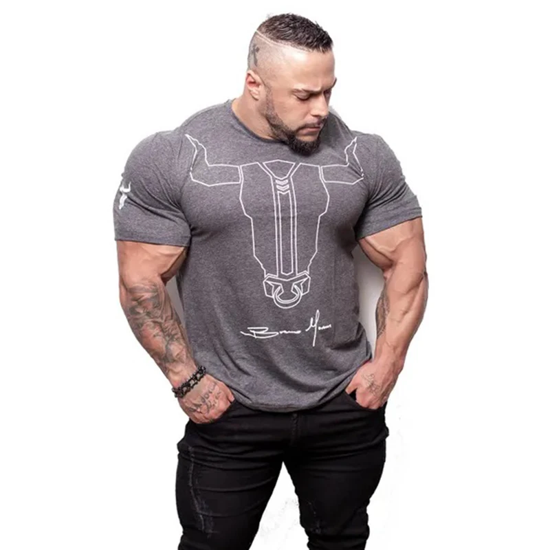 

New Clothing Fashion T Shirt Men Cotton Breathable Mens Short Sleeve Fitness t-shirt Gyms Tee Tight Casual Summer Top