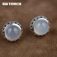 GQTORCH font b 925 b font Sterling Silve White Chalcedony Natural Stone Stud font b Earrings