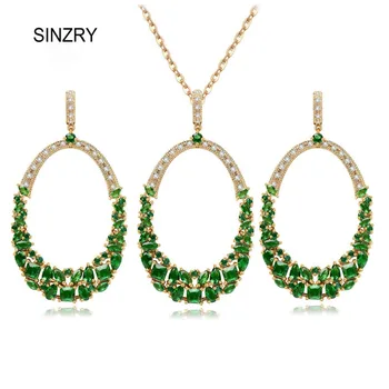 

SINZRY Luxury jewelry AAA Cubic Zirconia Jewelry Sets elegant big circle green brilliant pendant necklaes earring sets