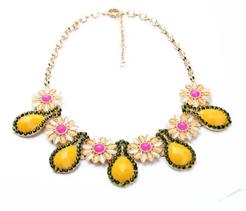 

Yellow Orange Green Cateye Flower Necklace Collares Ethnic Bohemian Jewelry Women Statement Necklace Accessories