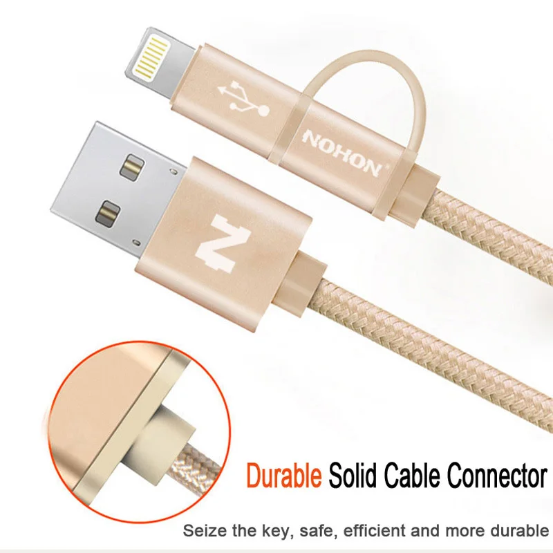 NOHON 2 в 1 USB 8Pin Micro кабель для iPhone Xs Max 8 7 6 быстрая зарядка Micro USB кабель для huawei Meizu LG кабели для мобильных телефонов
