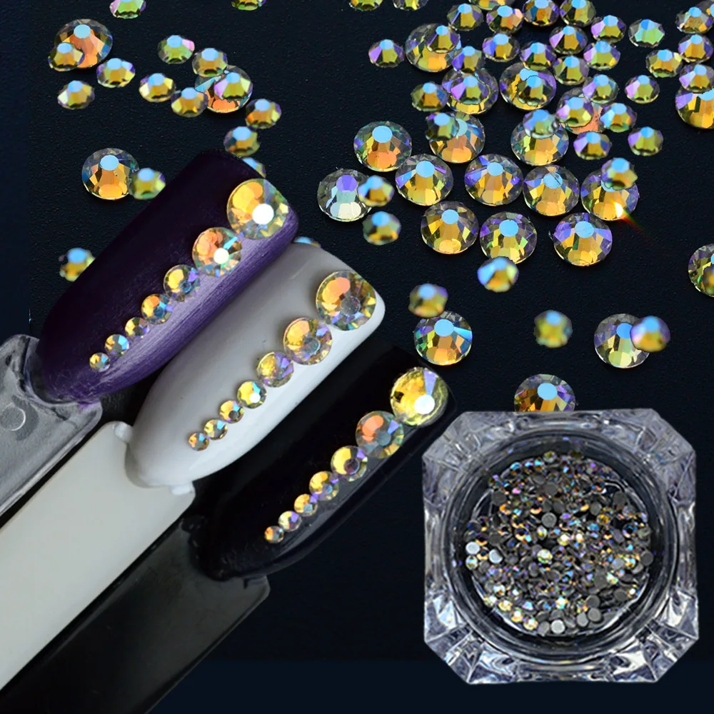 

1Box Shiny Nail Art Rhinestone Starry Sky AB Stones Nail Decorations Non Hotfix Flatback Glue on Rhinestones for Nails DIY LA459