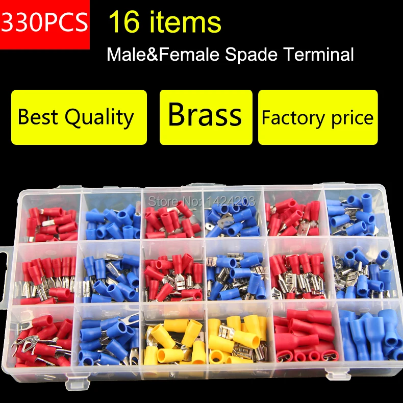 330pcs/lot Assorted Full Insulated Terminals Female Male Connectors