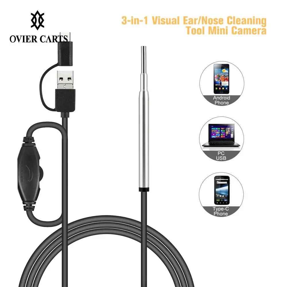 

1MP 3-in-one Endoscope Ear Cleaner Camera 3.9MM Lens 6 LEDs Ear/Nose/Teeth Visual Inspection Ear Care Tool With Ear Pick Set