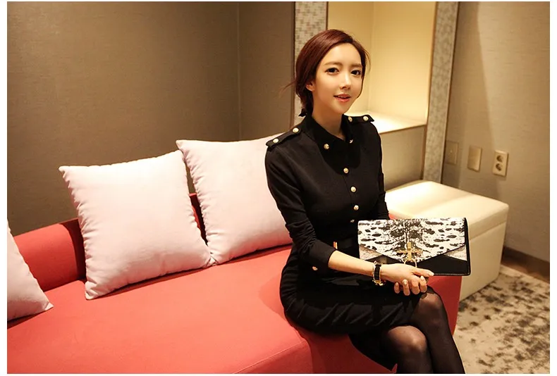 Новый корейский стиль осень зима женское черное офисное платье для работы элегантное узкое облегающее праздничное платье с высоким