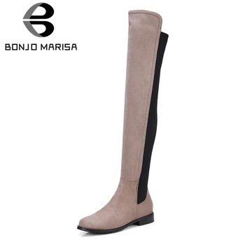 

BONJOMARISA Women Over Knee Long Boots Chunky Heel Autumn Winter Shoes Woman Platform Faux Suede Knight Boots