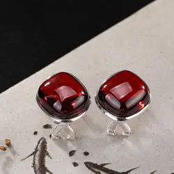 Не подделка S925 Fine Jewelry рубиновые серьги Для женщин ручной работы Винтаж Art подарок Натуральный Сердолик ретро полу Ruby красная яшма