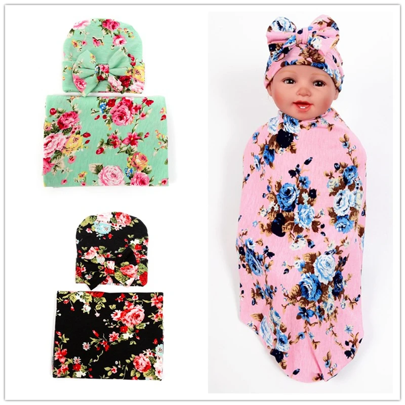 Newborn Baby Swaddle Wrap Blanket Set Infant Flower Floral Swaddle Soft