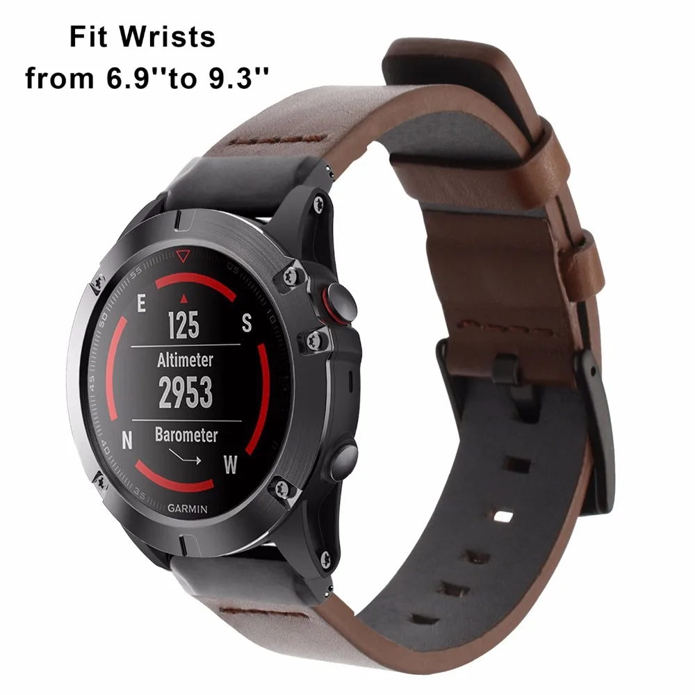 Ремешок из натуральной кожи для наручных часов Garmin Fenix 5X/5X Plus/5S/5/3/3HR/Forerunner