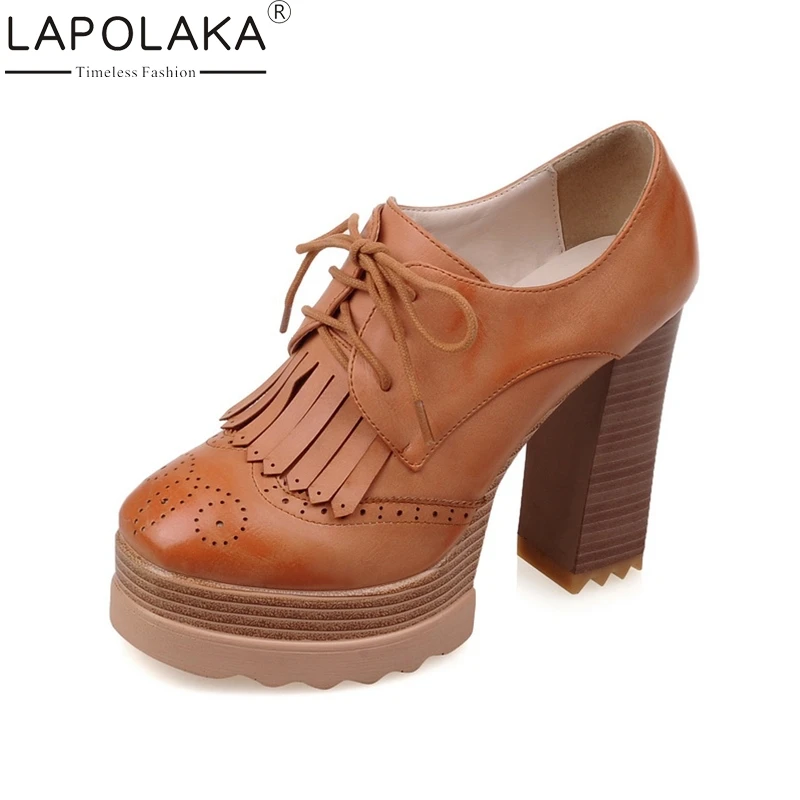 

LAPOLAKA Top Quality Large Size 33-43 Customized Square High Heels Brogue Shoes Women Fashion Platform Ladypumps