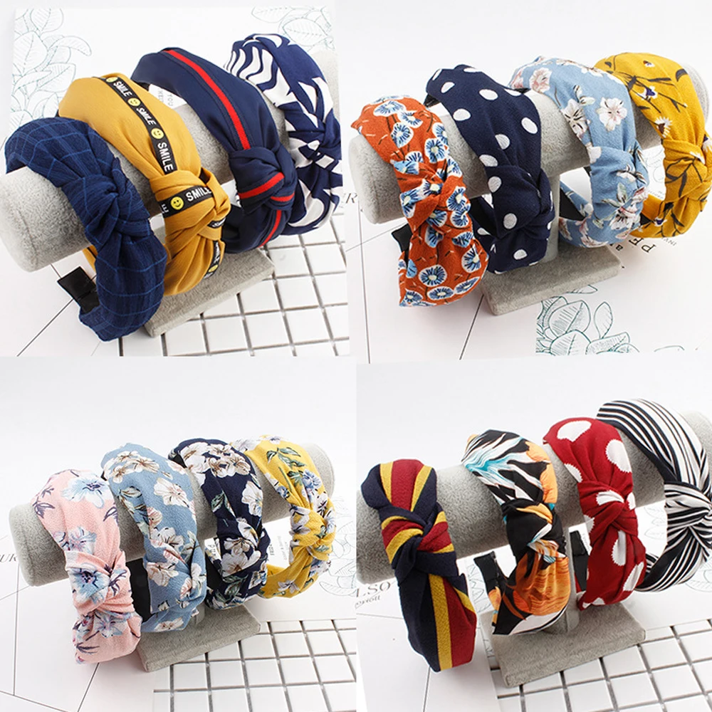 

New Fashion Print Solid Hairband Elegant Headband Bowknot Headwrap Summer Hair Band Hoop Women Girls Headwear Hair Accessories