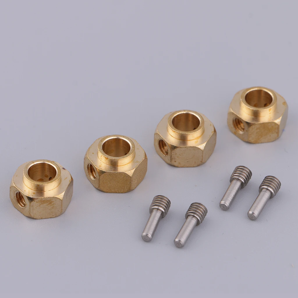 4Pcs 12mm Wheel Hub Brass Hexagonal Adapter Hex Adapter for 1/10 Traxxas TRX4 RC Crawler Truck Car Model