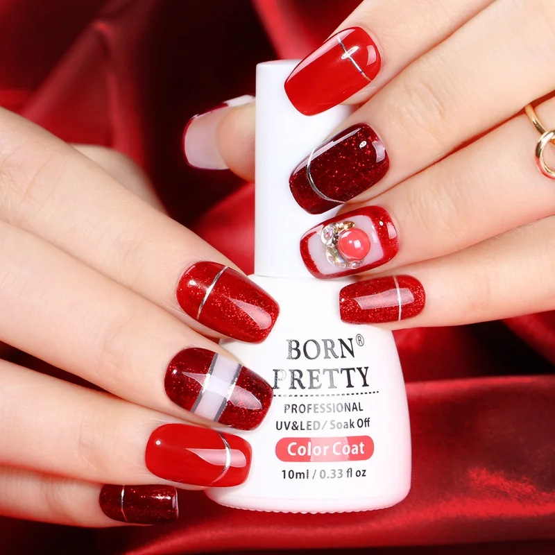BORN PRETTY Red Sparkle лак для ногтей с блестками Блестящий отмачиваемый маникюр УФ гель 10