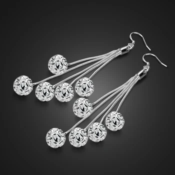 

Fashion hollow ball Drop earrings. Elegant 925 sterling silver long tassel earrings for women. Girl lady silver jewelry gifts