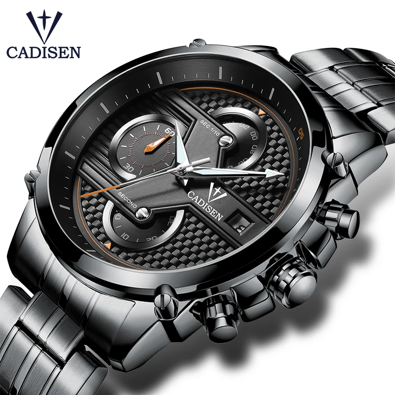 Cadisen Hot Watch Men Top Brand Luxury Sport Fashion Casual Quartz Mens Watches Stainless Steel Waterproof Mans Timer Wristwatch