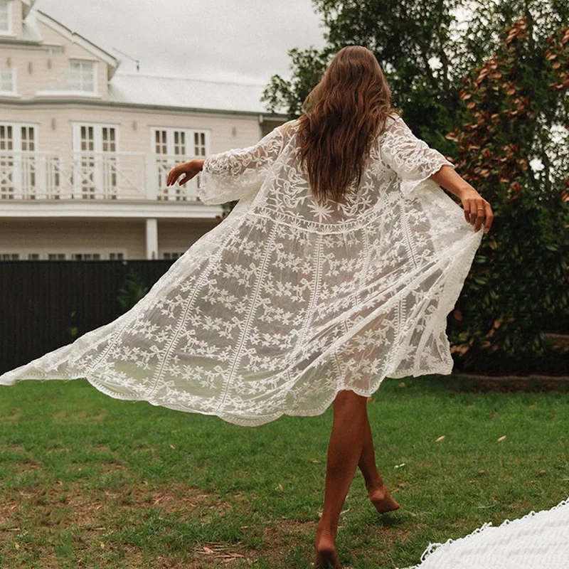 Длинный кардиган Boho элегантная пляжная одежда во французском стиле длинная