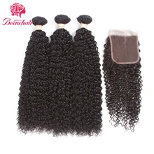 Beau hair Products Mongolian Hair Weave Bundles With Closure Kinky Curly 100% Human Hair Non Remy Hair 5 Bundles Deal Free Ship