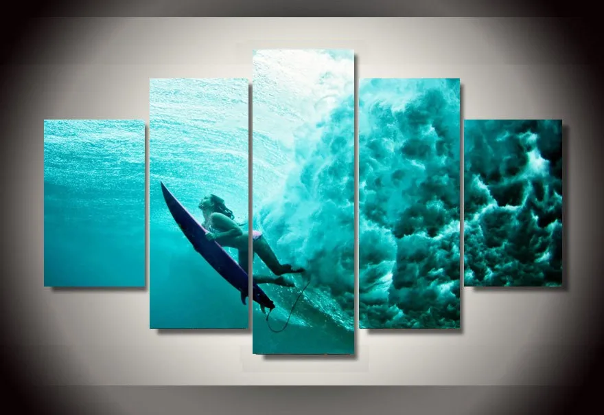 5 шт. холсте HD серфинг под водой Группа Картина на холсте, украшение для дома печати плаката shippingJ0136