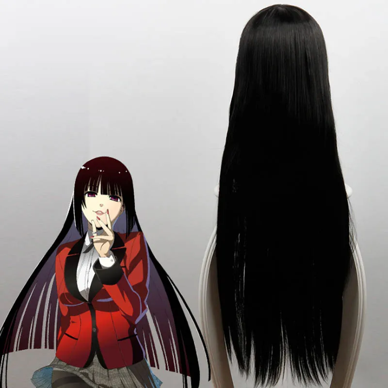 Какегуруи компульсивный Gambler Jabami Yumeko парики Черные Длинные Синтетические волосы Хэллоуин Косплей Костюм парик+ парик Кепка