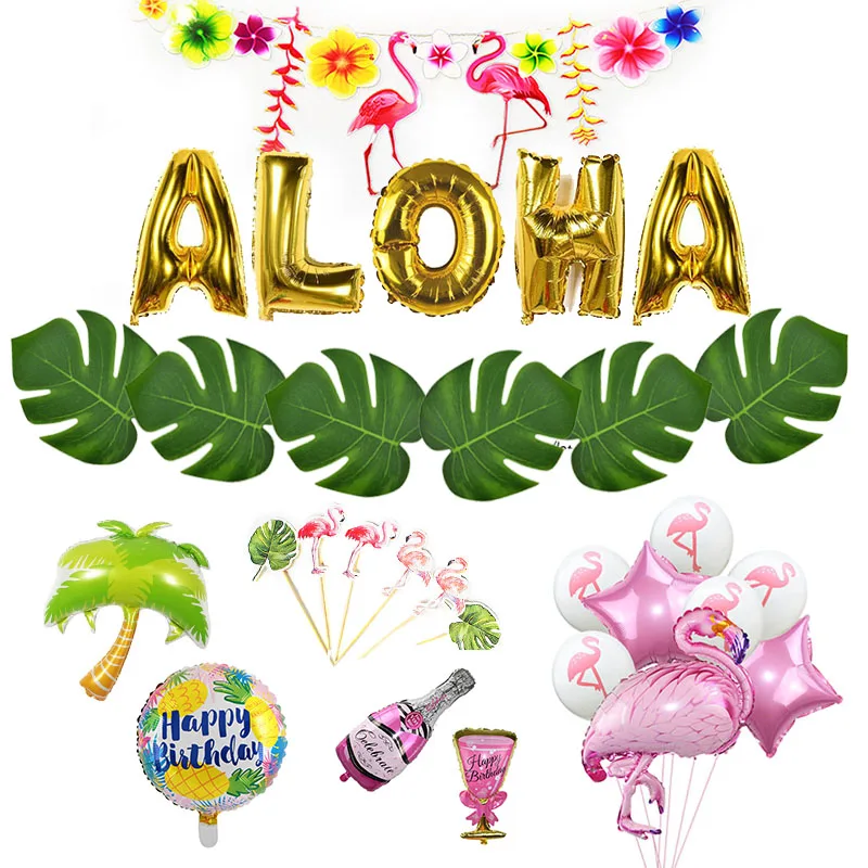 Summer Tropical Luau Party Aloha Banner Bunting Garlands Hawaiian Beach Theme Birthday Party Decoration Kids for Flamingo Party