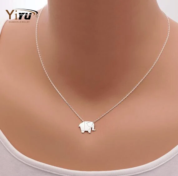 2016 New Fashion Necklaces Origami Elephant Geometric Origami Necklace Woodland Elephant Animal Jewelry Mother's Day Gift N192