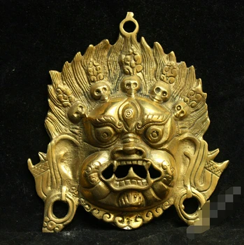 

China Tibet Buddhism Brass Bronze Guru Joss Vajra Mahakala Head Buddha Statue