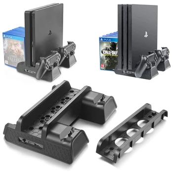 

PS4/PS4 Slim/PS4 PRO Vertical Stand with Cooling Fan Cooler Dual Controller Charger Charging Station for SONY Playstation 4 PS4