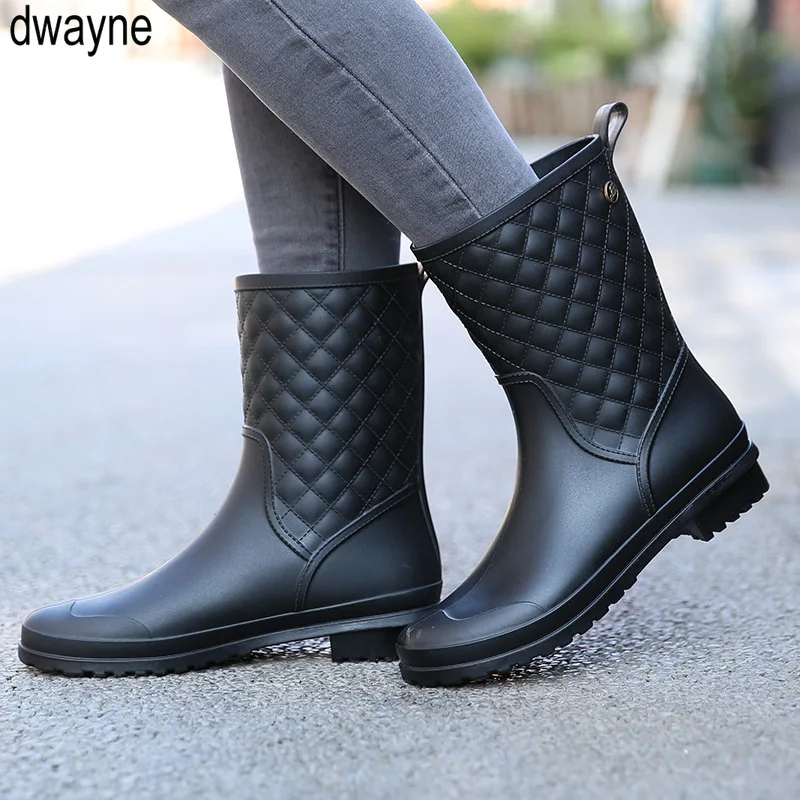 

Women Boots Brand Design Boots Rain Boot Shoes Woman Solid Rubber Waterproof Flats Fashion Shoes 2019 New