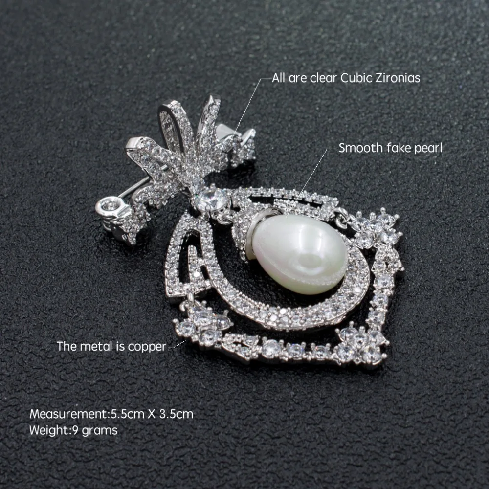 Silver Tone Cubic Zirconia Royal Brooch Pin Broach Women Girl Dress Jewelry Accessories HX00149
