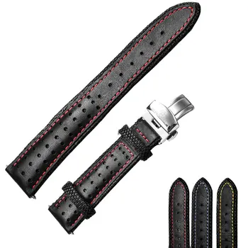 

Reef Tiger Durable Genuine Leather Watch Band for Space Noddle Mens Design Leather Strap With Deployment Buckle RGA1663