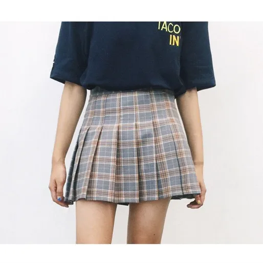 Новая весенняя плиссированная клетчатая трапециевидная Матросская юбка с высокой талией Harajuku юбка-пачка большого размера японская школьная форма - Цвет: plaid gray