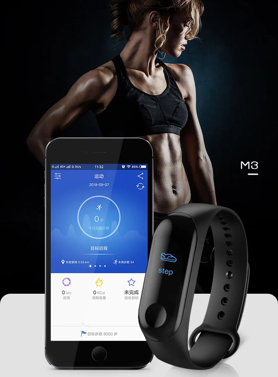 SALFRESA M3 Sport Smart Bracelet Message Push IPS HD Color Screen USB Charge Smart Band PK Xiaomi Mi Band3 Fitness Tracker Watch-4