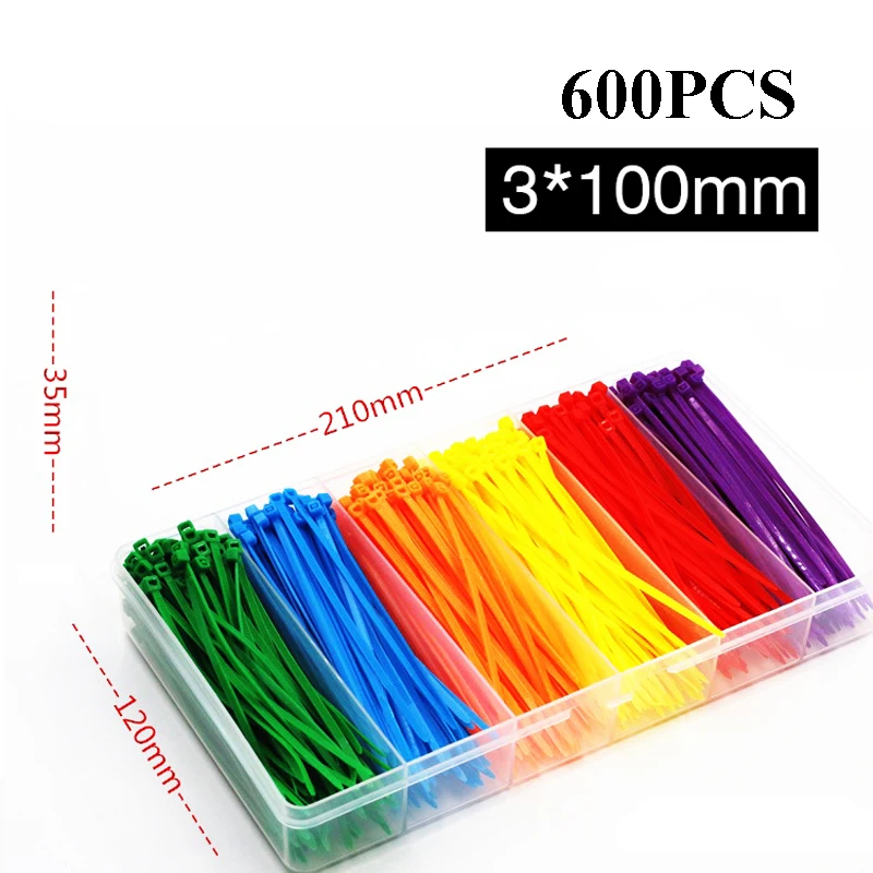 

600PCs 3x100mm DIY Nylon Cable Ties Self-Locking RC Model Battery/ESC/FC Fasten Fixing Belting Strapping Tape Ties With Box