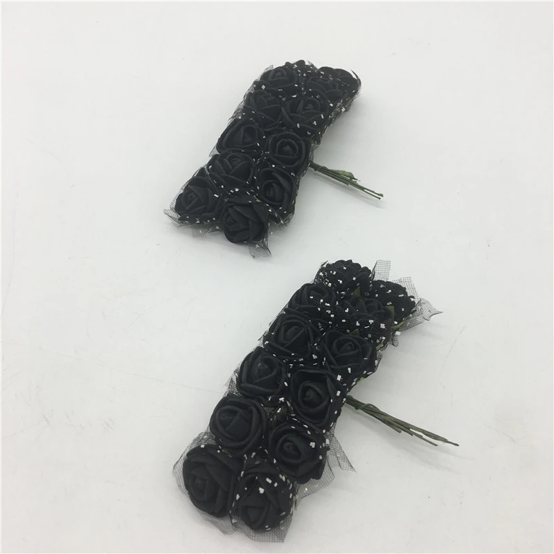 

24pcs Two Bundles Black Mini Foam Rose Artificial Lace Flower Bouquet Multicolor DIY Wedding Party Birthday Decoration