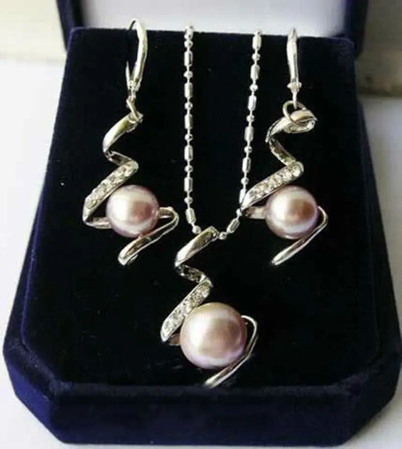 

Natural Purple Akoya Cultured Pearl Pendant Necklace + Earrings Set AAA+ Jewelry