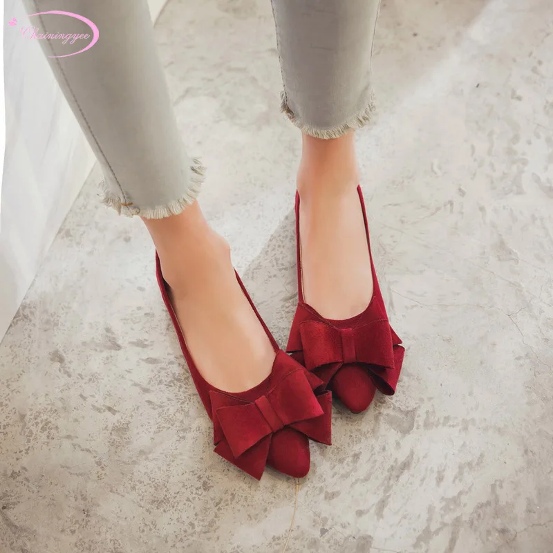 

Sweet style comfortable round head nubuck pumps fashion bowknot slip-on red blue black low heels thick with women shoes