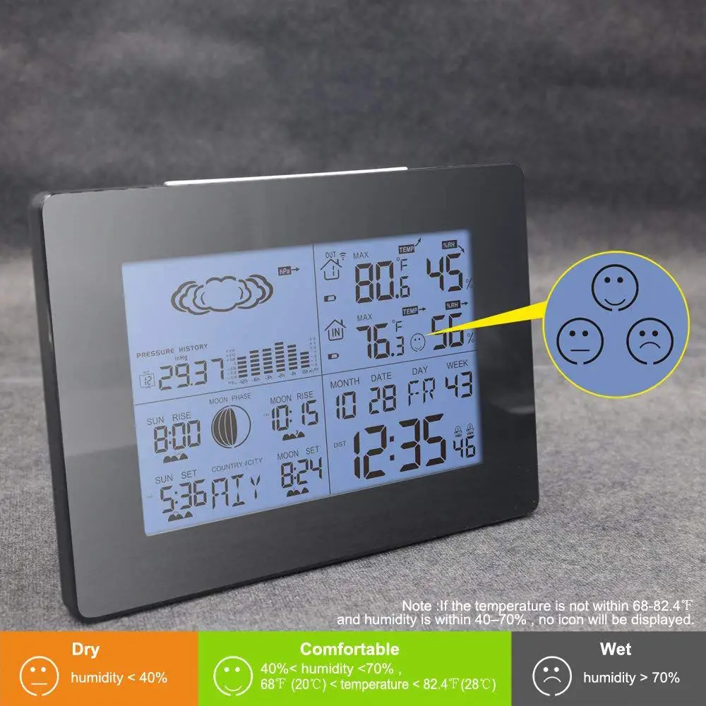 Погодная станция, Крытый Открытый термометр беспроводной монитор температуры и влажности с барометром, погода, будильник
