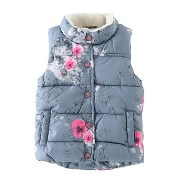 

Autumn Winter Kid Girls Floral Printed Vest Fashion Flower Vest Warm Baby Girls Outerwear Coat Thick Sleeveless Jackets