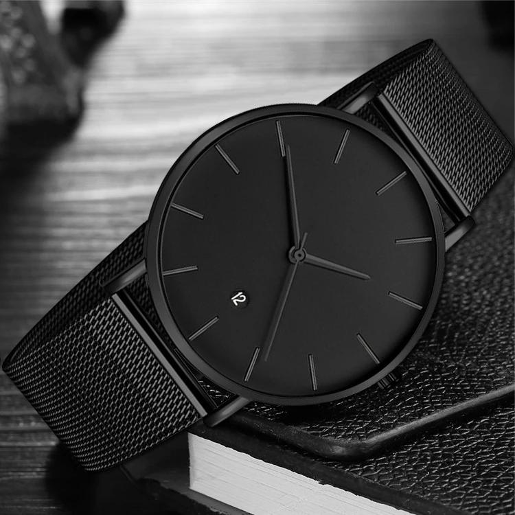 Black Quartz Watch Men Watches Male Fashion Casual Wristwatch Stainless ...