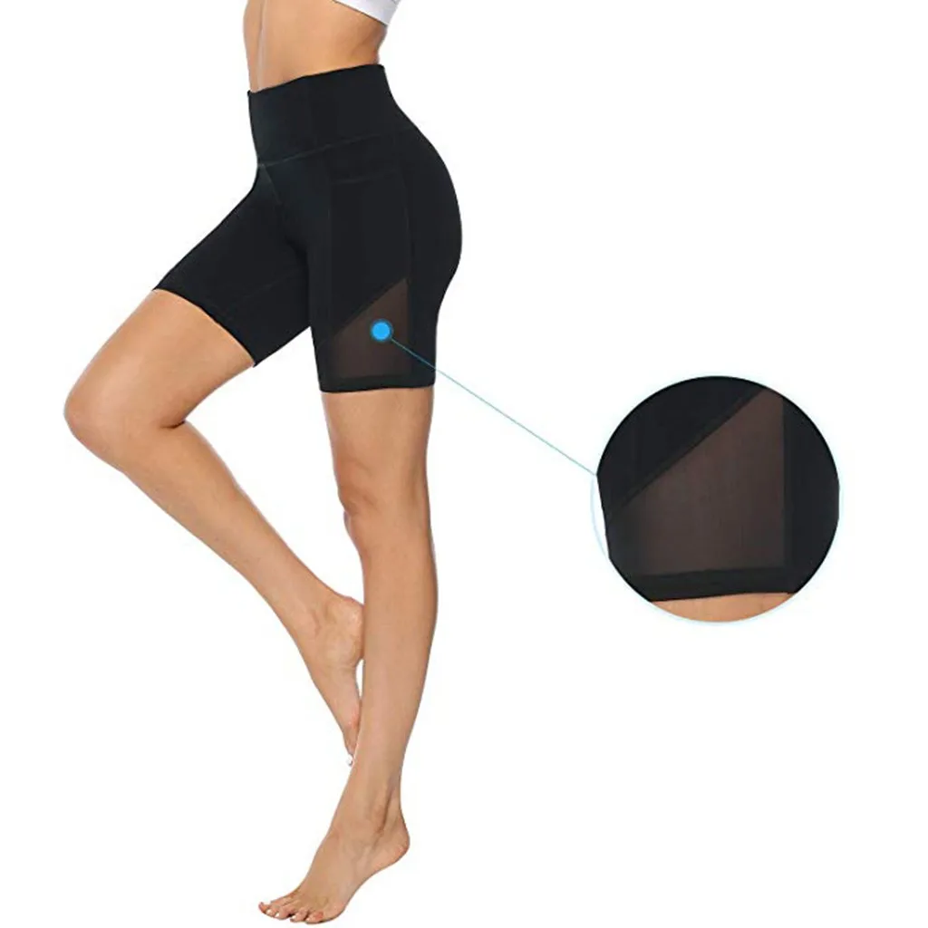 Летние женские сетчатые шорты для йоги с высокой талией, базовые леггинсы для спортзала, черные обтягивающие шорты для фитнеса, дамские 2,0