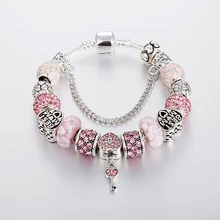 Annapaer marca fina chave pingente charme pulseira grânulos de cristal rosa pulseiras & pulseiras para presente feminino diy jóias b17122