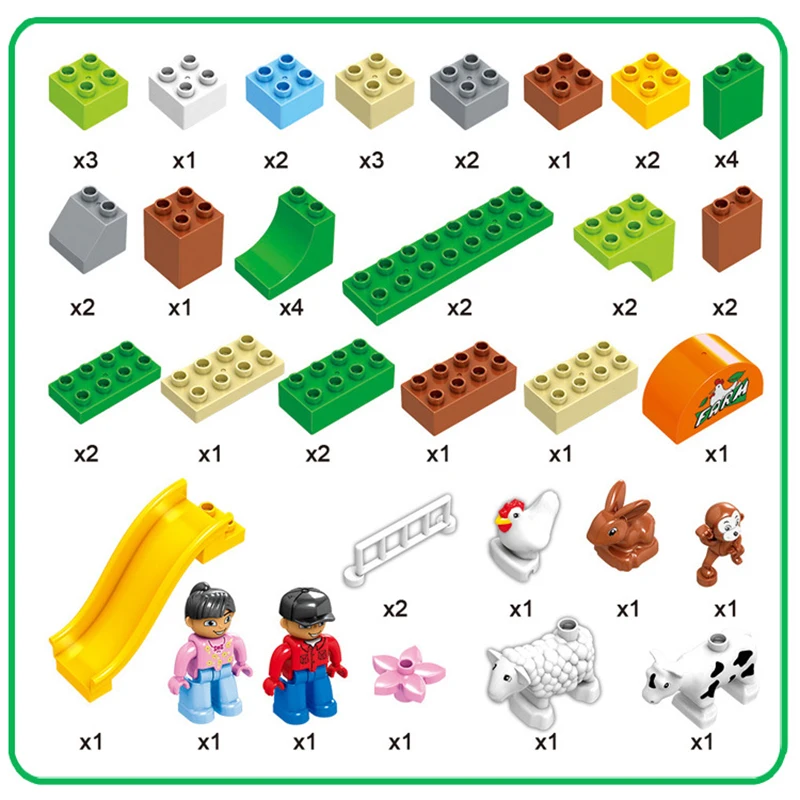 54 шт. Duplo Happy скотный двор строительные блоки игрушки бруски сельскохозяйственных