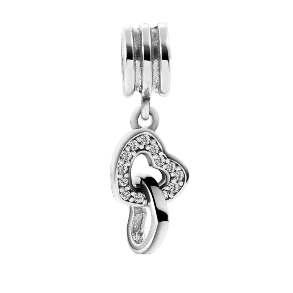 

Fits Pandora Jewelry Bracelets 925 Sterling Silver Beads Charms Clear Cubic Zirconia Double Heart Pendants