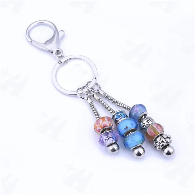 Lower Price European Beads Charm Pendant Keychain,Colorful Round Glass